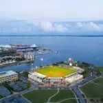 Pensacola waterfront and Blue Wahoos Stadium overlooking Pensacola Bay