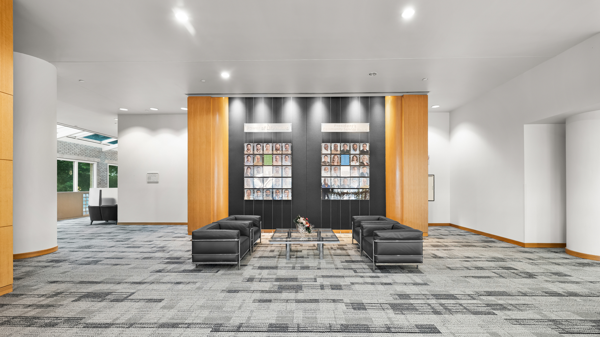 Professional lounge and seating area inside One Energy Place in Pensacola.